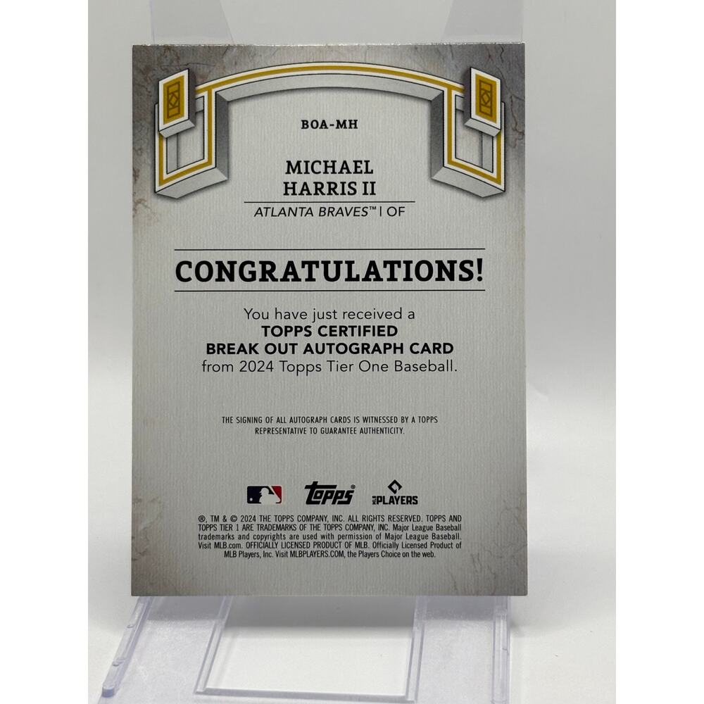 2024 Topps Tier One Michael Harris Break Out Blue On Card Auto 43/49 SP Braves - Picture 2 of 2